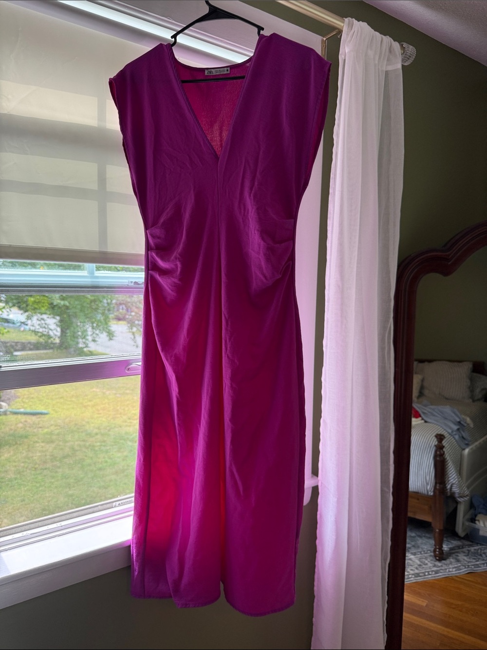 Zara Fuchsia V-Neck Midi Dress